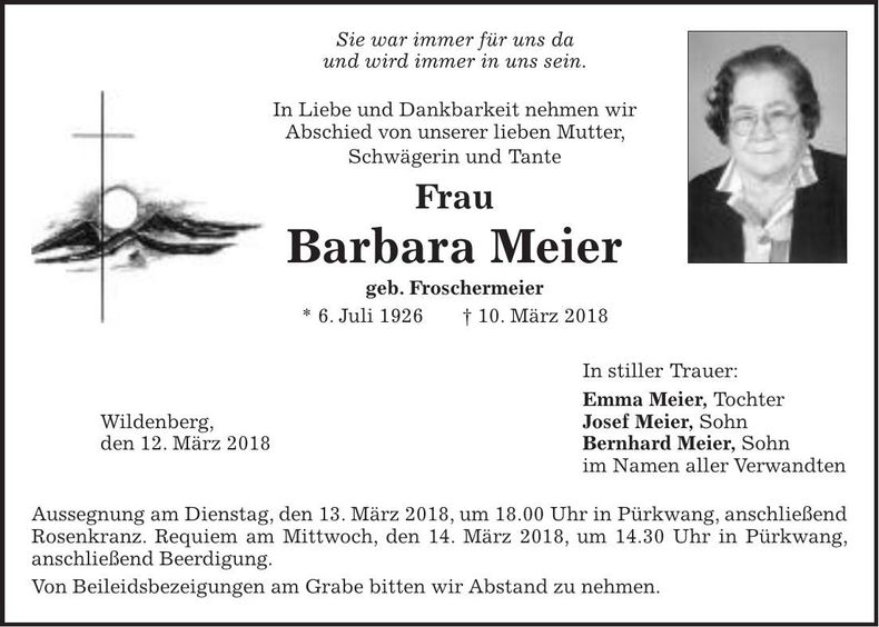 Traueranzeige Barbara Meier