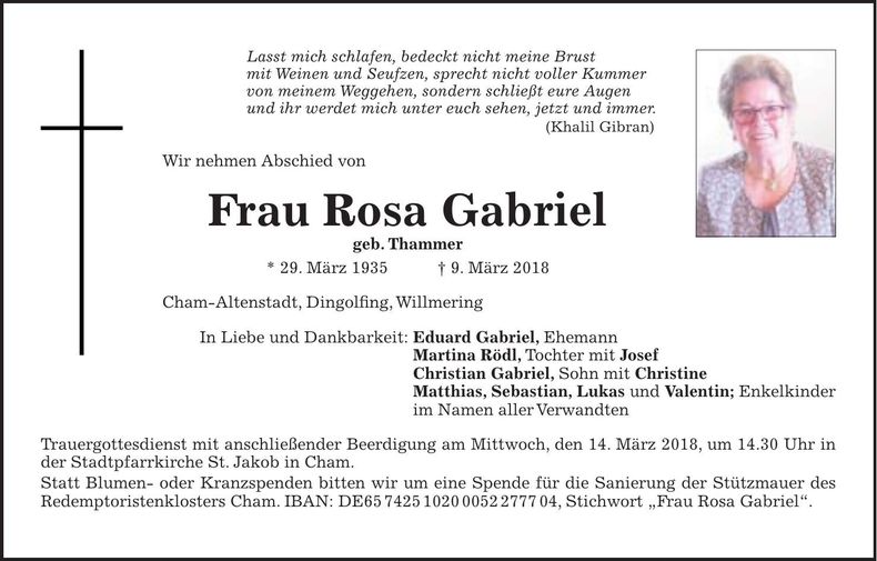 Traueranzeige Rosa Gabriel