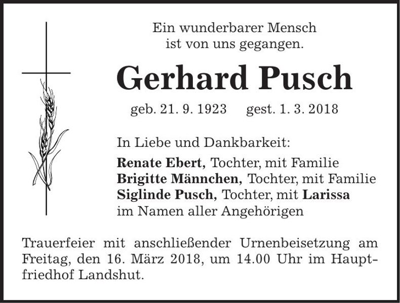 Traueranzeige Gerhard Pusch