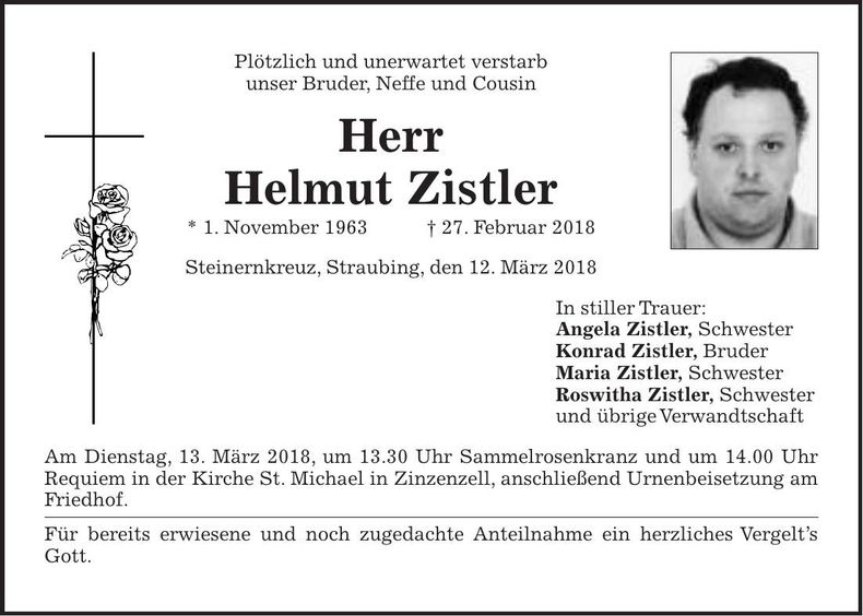 Traueranzeige Helmut Zistler