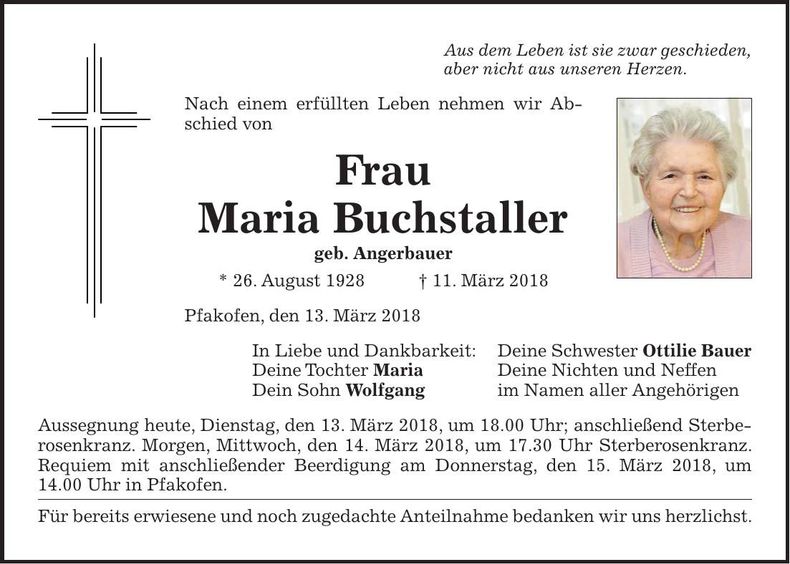 Traueranzeige Maria Buchstaller