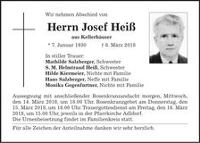 Traueranzeige Josef Heiß