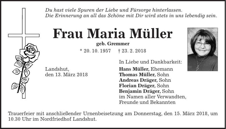 Traueranzeige Maria Müller