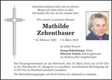 Traueranzeige Mathilde Zehentbauer