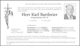 Traueranzeige Karl Bartlreier