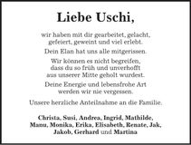 Traueranzeige Uschi Wiesbeck