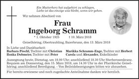 Traueranzeige Ingeborg Schramm