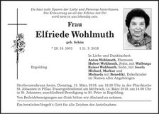 Traueranzeige Elfriede Wohlmuth