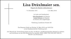 Traueranzeige Lisa Dräxlmaier