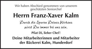 Traueranzeige Franz-Xaver Kalm