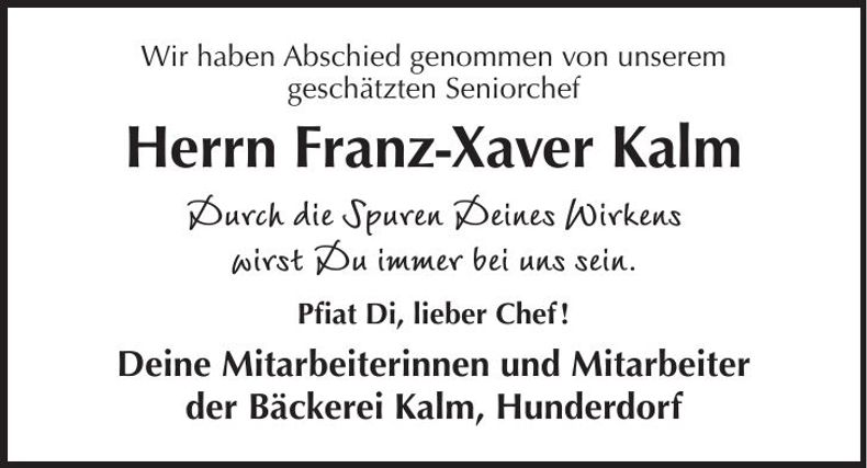 Traueranzeige Franz-Xaver Kalm