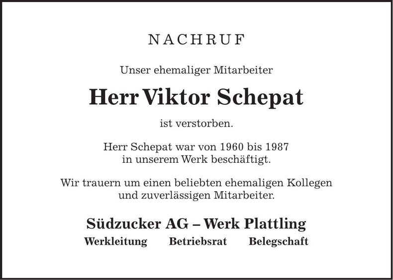 Traueranzeige Viktor Schepat