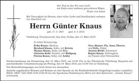 Traueranzeige Günter Knaus