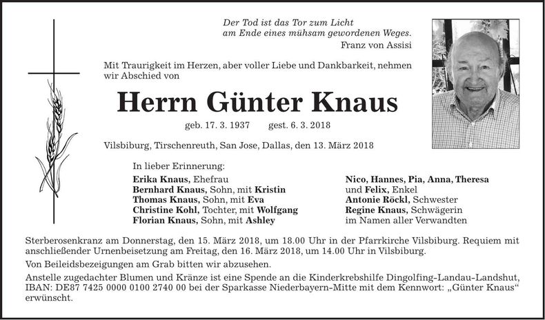 Traueranzeige Günter Knaus