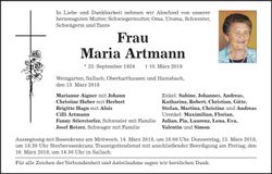 Traueranzeige Maria Artmann