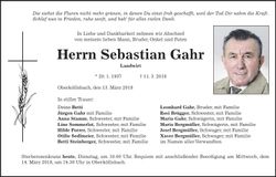 Traueranzeige Sebastian Gahr