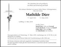 Traueranzeige Mathilde Dürr