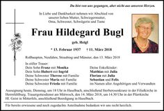 Traueranzeige Hildegard Bugl
