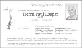 Traueranzeige Paul Kaspar