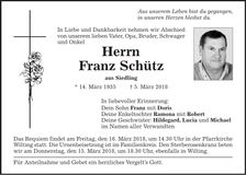 Traueranzeige Franz Schütz