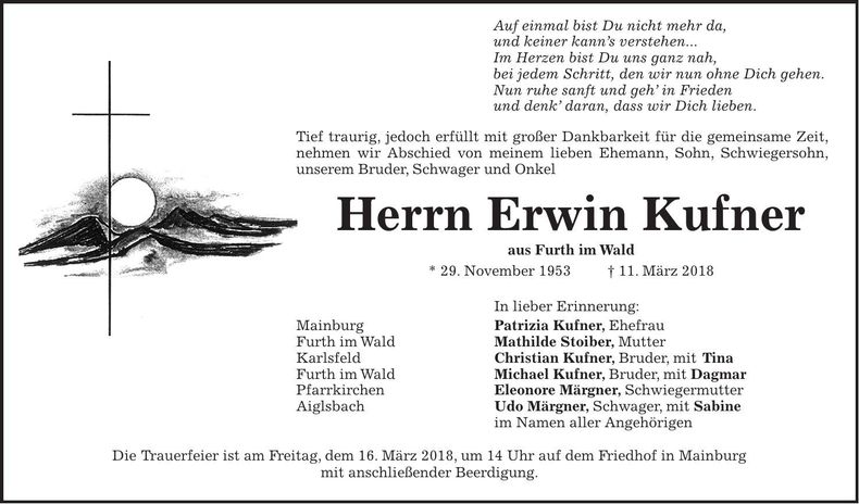 Traueranzeige Erwin Kufner