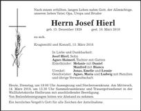 Traueranzeige Josef Hierl