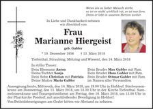 Traueranzeige Marianne Hiergeist