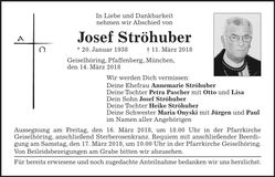 Traueranzeige Josef Ströhuber
