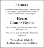 Traueranzeige Günter Knaus