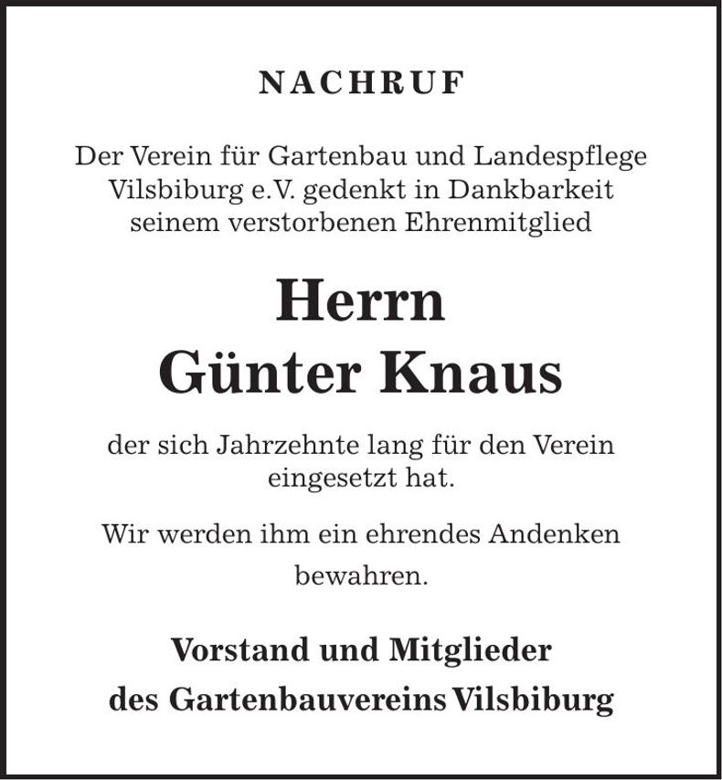 Traueranzeige Günter Knaus