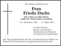 Traueranzeige Dachs Frieda