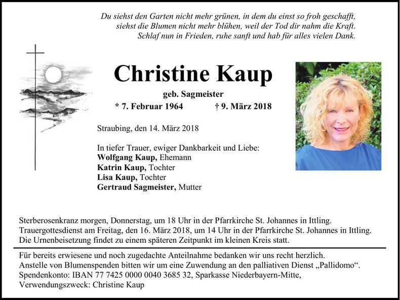 Traueranzeige Christine Kaup