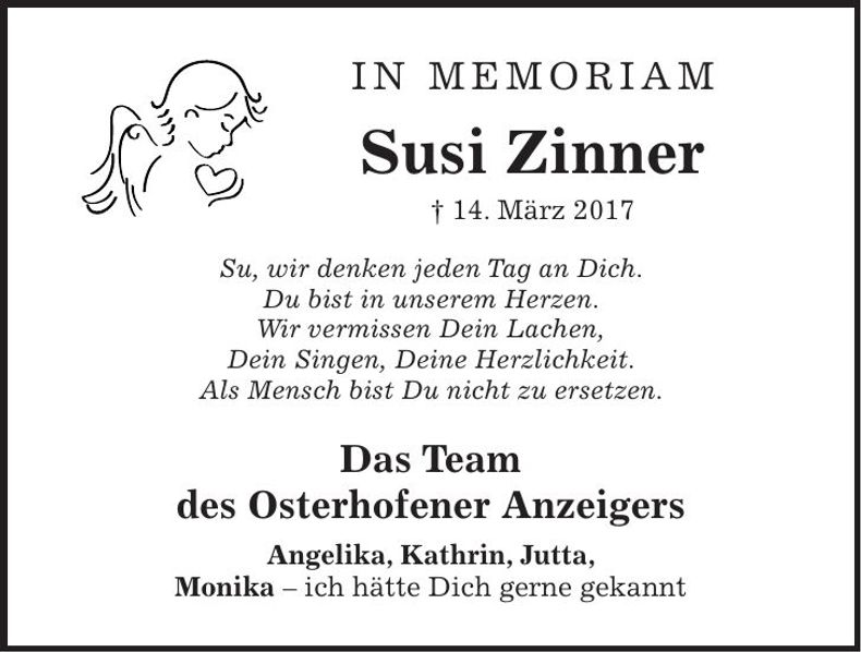 Traueranzeige Susi Zinner