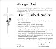 Traueranzeige Elisabeth Nadler