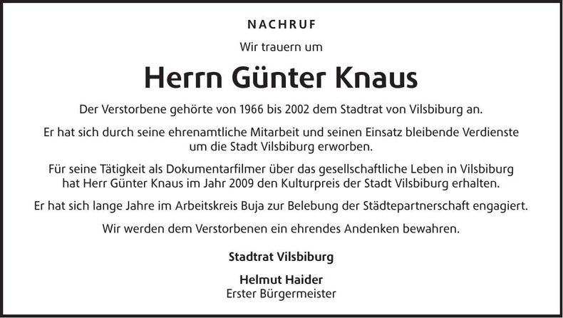 Traueranzeige Günter Knaus