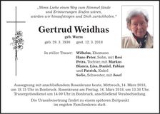 Traueranzeige Gertrud Weidhas