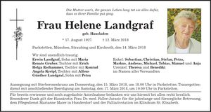 Traueranzeige Helene Landgraf