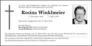 Traueranzeige Rosina Winklmeier