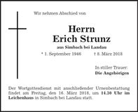 Traueranzeige Erich Strunz