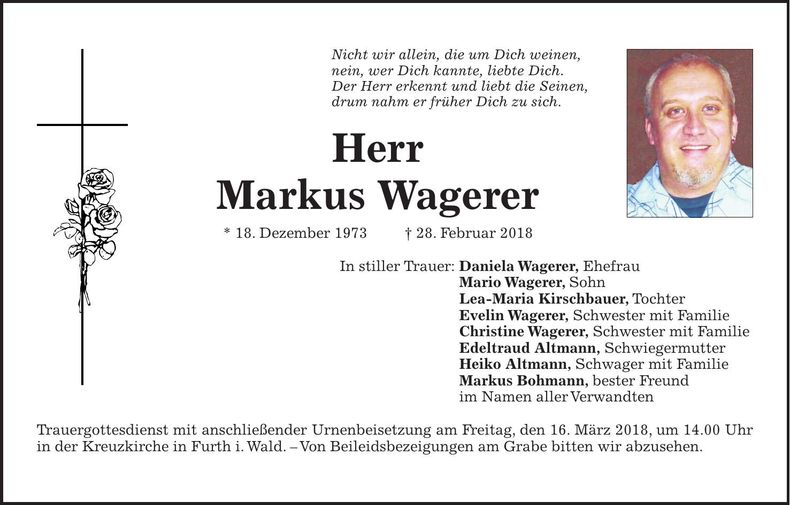 Traueranzeige Markus Wagerer