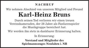 Traueranzeige Karl-Heinz Bruns