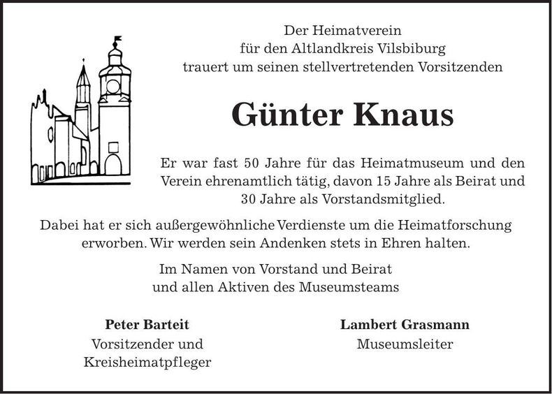 Traueranzeige Günter Knaus