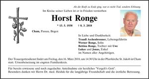 Traueranzeige Horst Ronge
