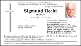 Traueranzeige Sigmund Hecht