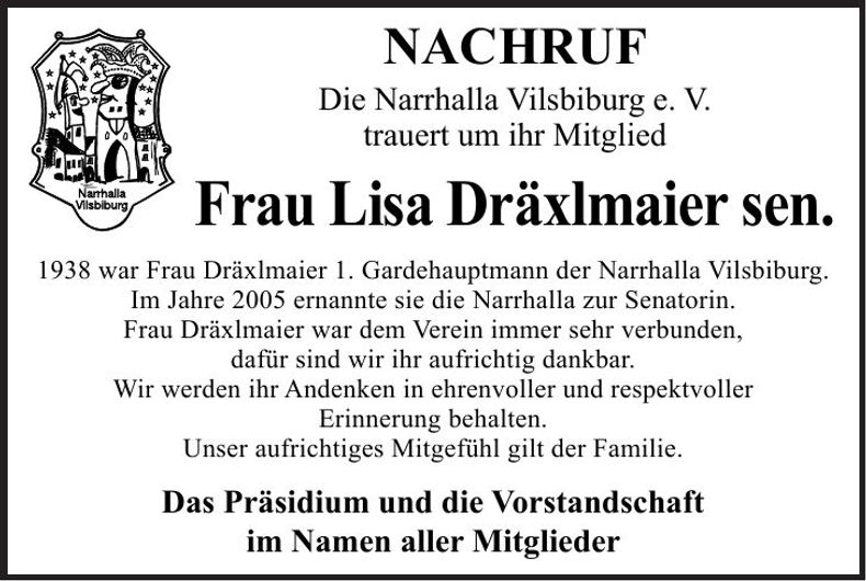 Traueranzeige Lisa Dräxlmaier