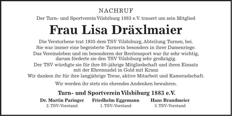 Traueranzeige Lisa Dräxlmaier