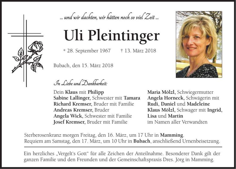 Traueranzeige Uli Pleintinger