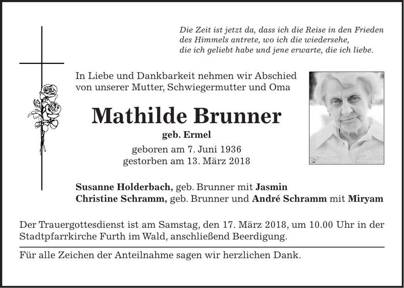 Traueranzeige Mathilde Brunner