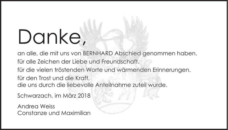 Traueranzeige Bernhard Weiss