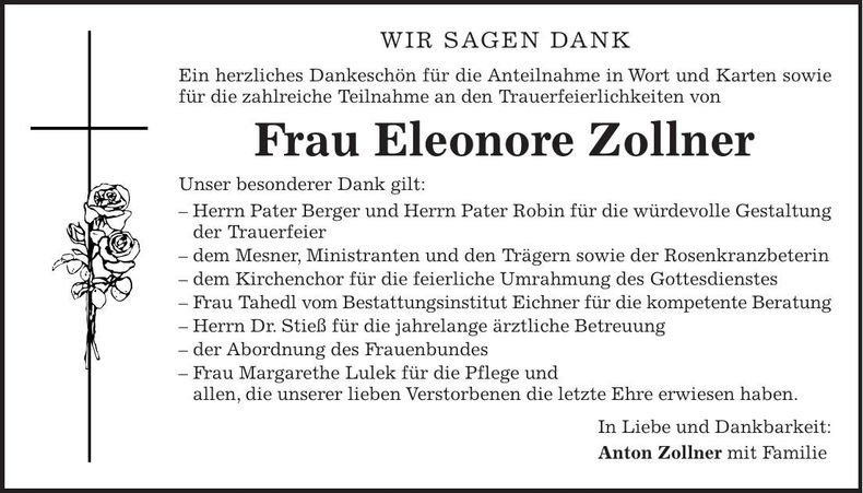 Traueranzeige Eleonore Zollner